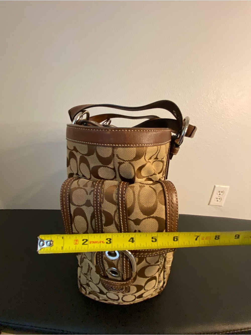 Coach Brown Signature Canvas Travel bag with Leather Trim and side pockets - Picture 11 of 16
